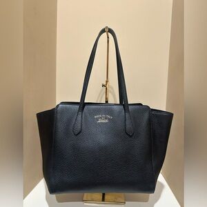 Gucci Black Leather Tote Bag with Gold Logo